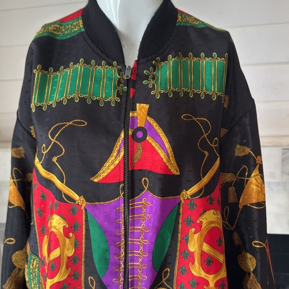 Vintage Satin Baroque Marching Band Print  Black Multi Bomber Jacket Size Large - Picture 3 of 15